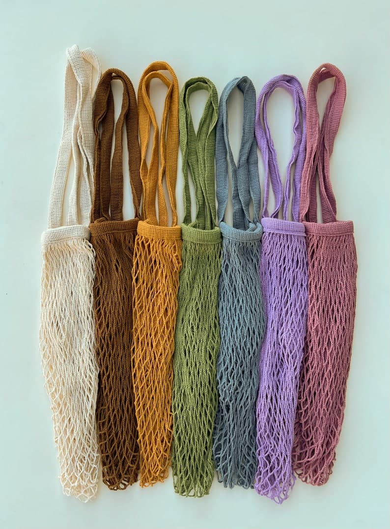 French Market Bag, Reusable Grocery Bag, Produce Bag, Crochet bag, Cotton Mesh Tote, Farmers Market Bag, Net Bag, Zero Waste Living