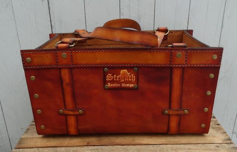 Leather bag, basket * shopper * leather * sewing - knitting basket * tool bag * hand-sewn * unique * basket * sewing basket * tool bag * picnic *