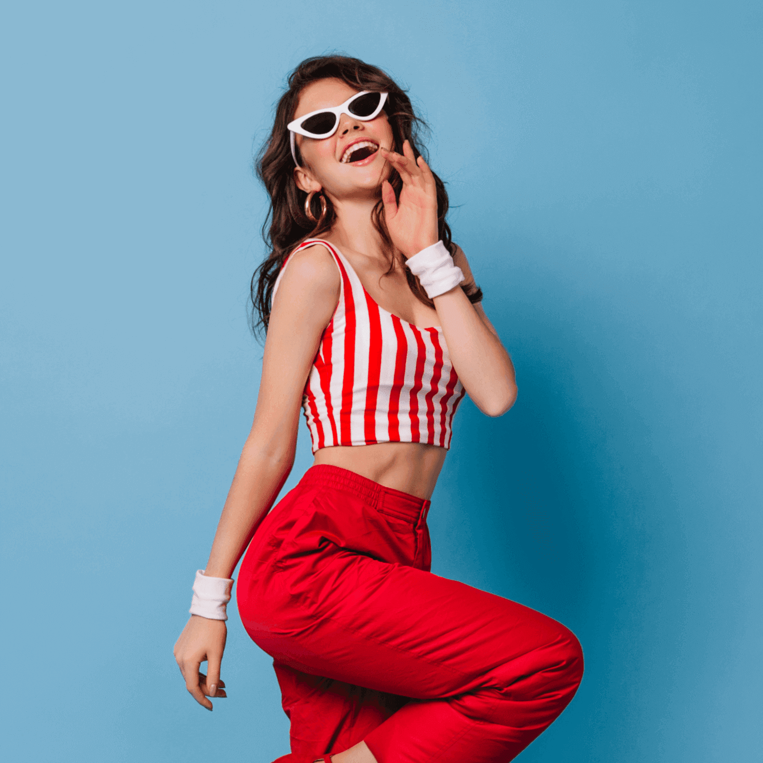 Women Red & White Striped Crepe Top