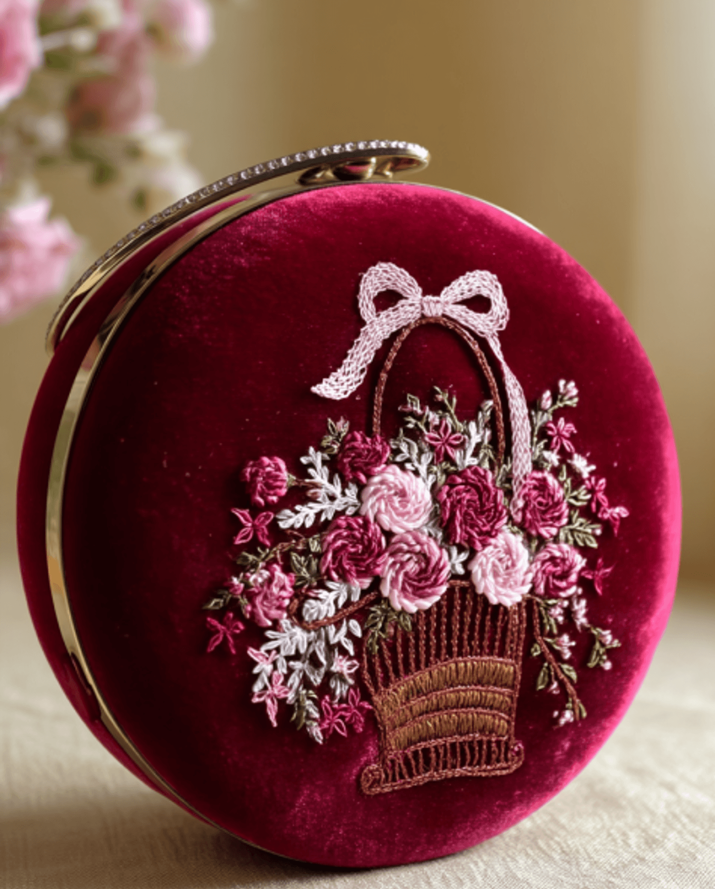 Velvet Rose Basket Evening Clutch
